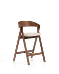 Godia stool in beige chenille and oak veneer with finish