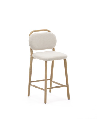 Helda stool in beige chenille and solid oak FSC Mix Credit 65 cm