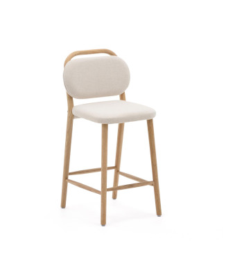 Helda stool in beige chenille and solid oak FSC Mix Credit 65 cm