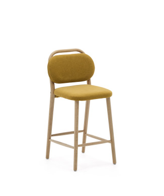 Helda stool in mustard chenille and solid oak FSC Mix Credit 65 cm