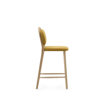 Helda stool in mustard chenille and solid oak FSC Mix Credit 65 cm