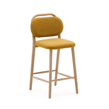 Helda stool in mustard chenille and solid oak FSC Mix Credit 65 cm