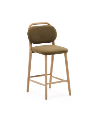 Helda stool in green chenille and solid oak FSC Mix Credit 65 cm