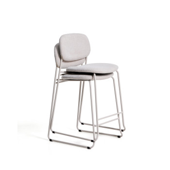 Meli stackable stool in beige chenille with beige metal legs FSC Mix Credit 65 cm