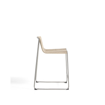 Tavari stackable stool in beige synthetic rope and brushed effect AISI 304 stainless steel, 65 cm