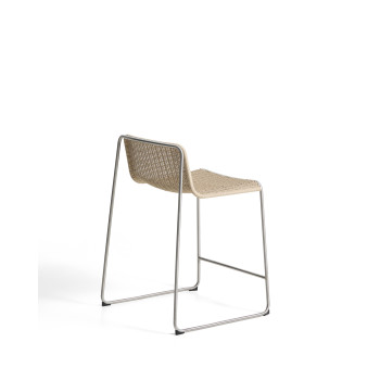 Tavari stackable stool in beige synthetic rope and brushed effect AISI 304 stainless steel, 65 cm