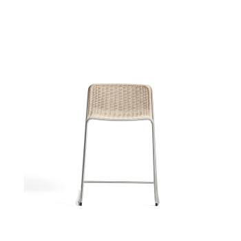 Tavari stackable stool in beige synthetic rope and brushed effect AISI 304 stainless steel, 65 cm