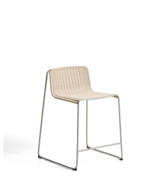 Tavari stackable stool in beige synthetic rope and brushed effect AISI 304 stainless steel, 65 cm