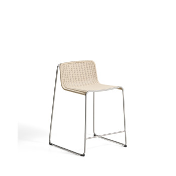 Tavari stackable stool in beige synthetic rope and brushed effect AISI 304 stainless steel, 65 cm