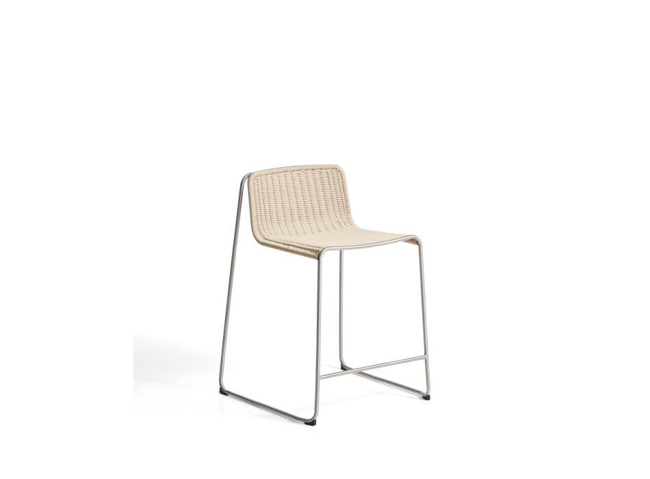 Tavari stackable stool in beige synthetic rope and brushed effect AISI 304 stainless steel, 65 cm