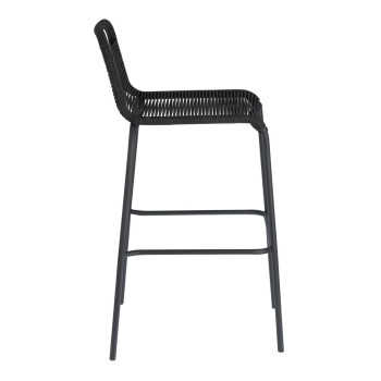 Lambton stool in black rope and black finish steel, height 74 cm