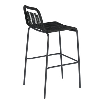Lambton stool in black rope and black finish steel, height 74 cm