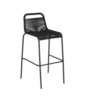 Lambton stool in black rope and black finish steel, height 74 cm