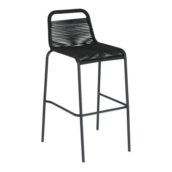 Lambton stool in black rope and black finish steel, height 74 cm