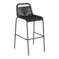 Lambton stool in black rope and black finish steel, height 74 cm
