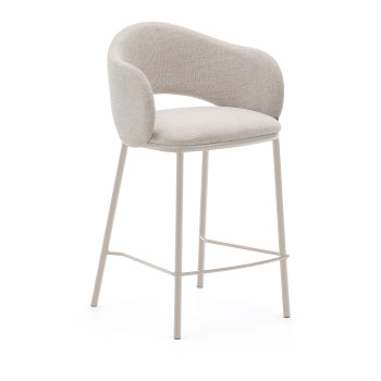 Maina stool in beige chenille and steel legs with beige finish FSC Mix Credit 65 cm