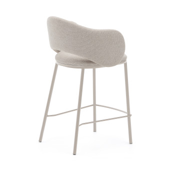 Maina stool in beige chenille and steel legs with beige finish FSC Mix Credit 65 cm
