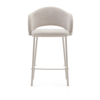 Maina stool in beige chenille and steel legs with beige finish FSC Mix Credit 65 cm