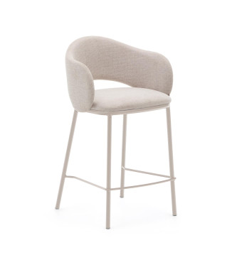 Maina stool in beige chenille and steel legs with beige finish FSC Mix Credit 65 cm