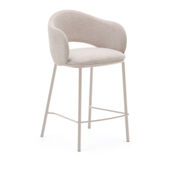 Maina stool in beige chenille and steel legs with beige finish FSC Mix Credit 65 cm