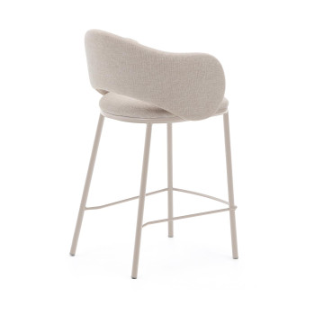 Maina stool in beige chenille and steel legs with beige finish FSC Mix Credit 65 cm