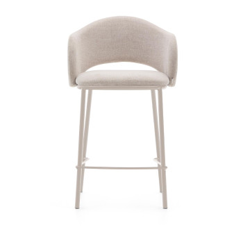 Maina stool in beige chenille and steel legs with beige finish FSC Mix Credit 65 cm