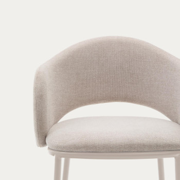 Maina stool in beige chenille and steel legs with beige finish FSC Mix Credit 65 cm