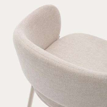 Maina stool in beige chenille and steel legs with beige finish FSC Mix Credit 65 cm