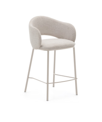 Maina stool in beige chenille and steel legs with beige finish FSC Mix Credit 65 cm
