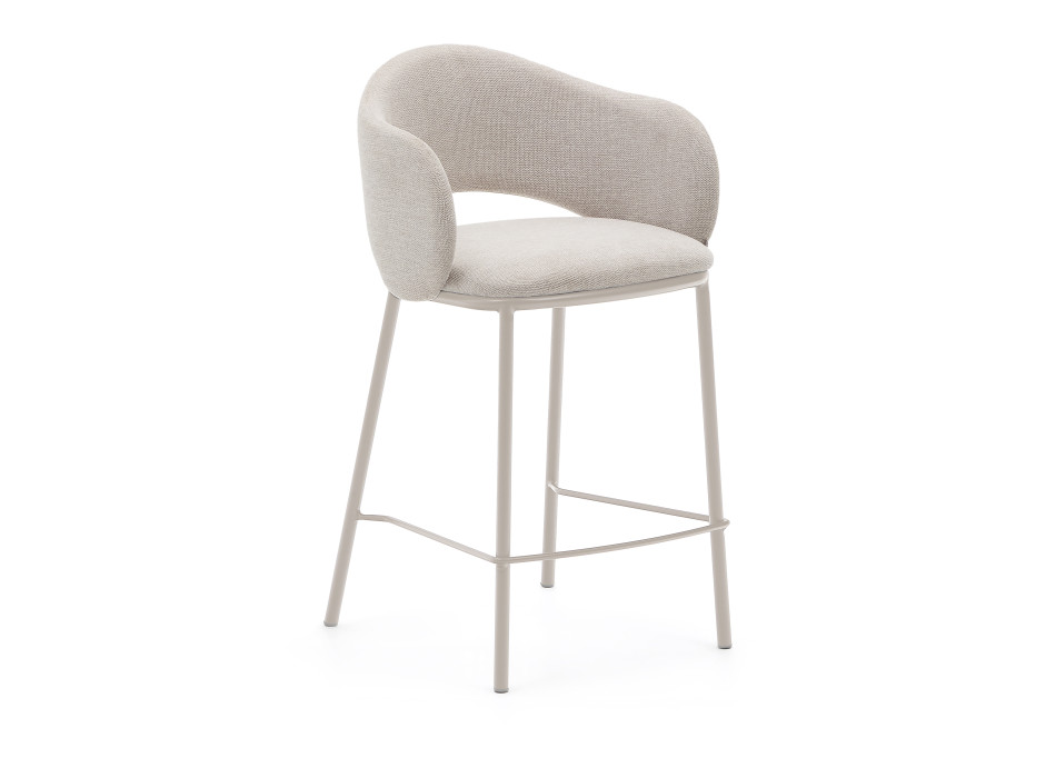 Maina stool in beige chenille and steel legs with beige finish FSC Mix Credit 65 cm