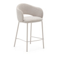 Maina stool in beige chenille and steel legs with beige finish FSC Mix Credit 65 cm