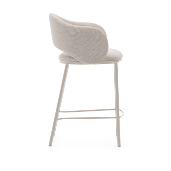 Maina stool in beige chenille and steel legs with beige finish FSC Mix Credit 65 cm