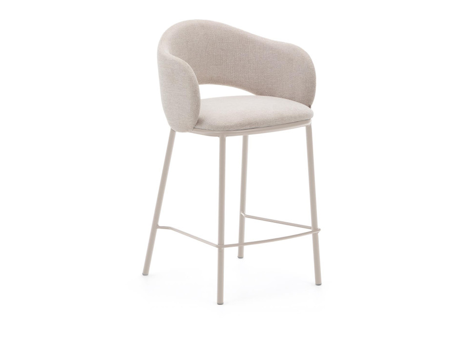 Maina stool in beige chenille and steel legs with beige finish FSC Mix Credit 65 cm