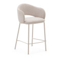 Maina stool in beige chenille and steel legs with beige finish FSC Mix Credit 65 cm