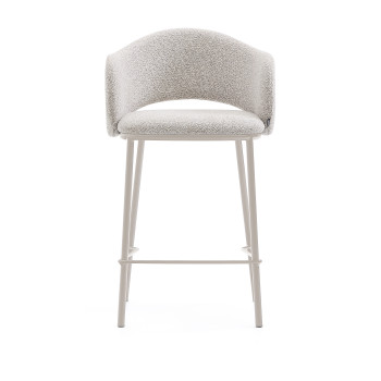 Maina stool in beige chenille and beige finish steel legs FSC Mix Credit 65 cm