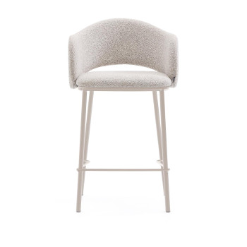 Maina stool in beige chenille and beige finish steel legs FSC Mix Credit 65 cm