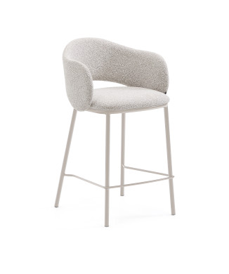 Maina stool in beige chenille and beige finish steel legs FSC Mix Credit 65 cm