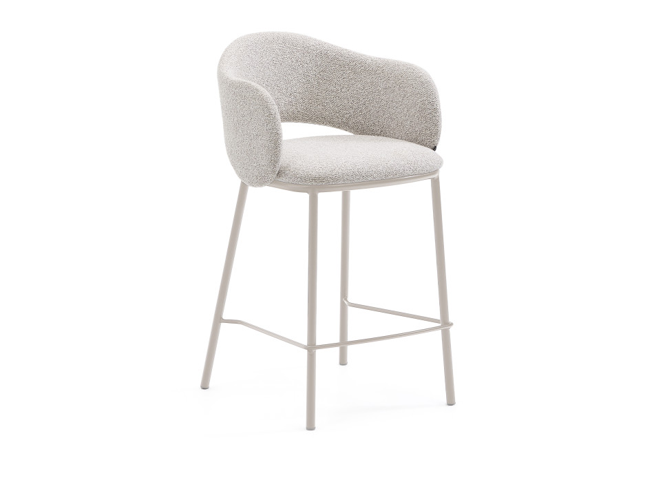 Maina stool in beige chenille and beige finish steel legs FSC Mix Credit 65 cm