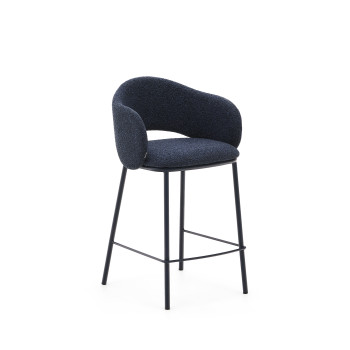 Maina stool in blue chenille and steel legs with blue finish FSC Mix Credit 65 cm