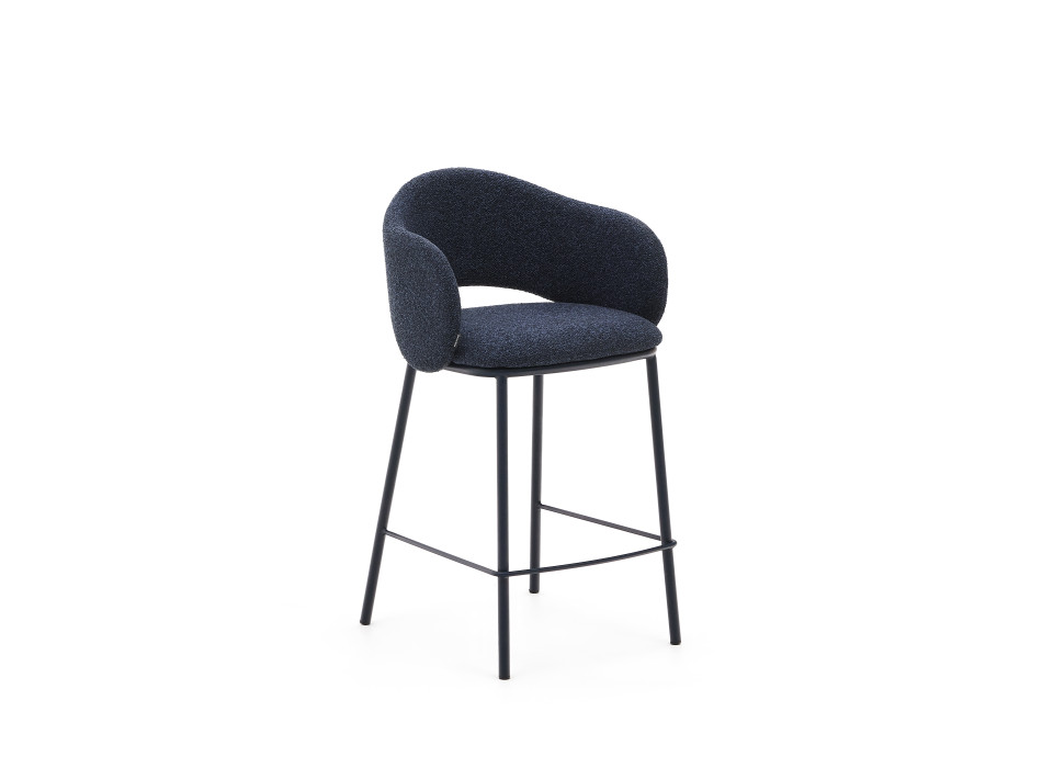 Maina stool in blue chenille and steel legs with blue finish FSC Mix Credit 65 cm