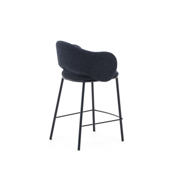 Maina stool in blue chenille and steel legs with blue finish FSC Mix Credit 65 cm