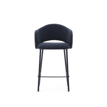 Maina stool in blue chenille and steel legs with blue finish FSC Mix Credit 65 cm