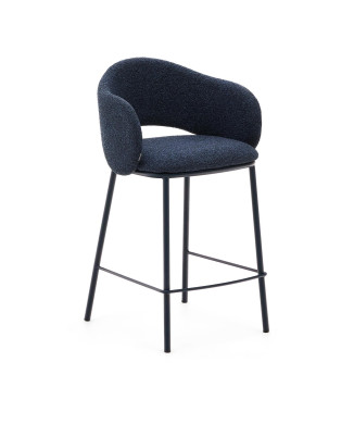 Maina stool in blue chenille and steel legs with blue finish FSC Mix Credit 65 cm