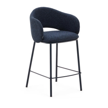 Maina stool in blue chenille and steel legs with blue finish FSC Mix Credit 65 cm
