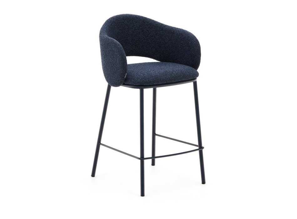 Maina stool in blue chenille and steel legs with blue finish FSC Mix Credit 65 cm