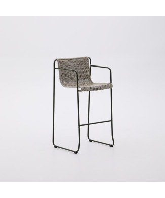 Maurina stool in green galvanized steel and rope