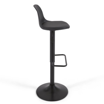 Orlando - T stool in black eco-leather and matt black steel 60-82 cm