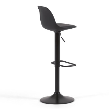 Orlando - T stool in black eco-leather and matt black steel 60-82 cm