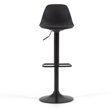 Orlando - T stool in black eco-leather and matt black steel 60-82 cm
