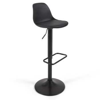 Orlando - T stool in black eco-leather and matt black steel 60-82 cm